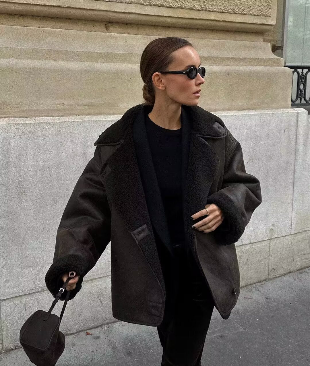 Foreign Trade Women's Clothing Wholesale2025Spring and Autumn New Casual Leather and Fur Integrated Double-Sided Jacket with Turn-Down Collar B88681