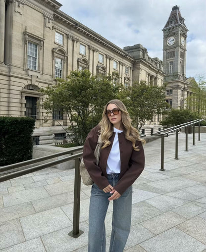 Women's Clothing2025Autumn Balloon Fit Round Neck Short Jacket+Mini Skirt Two Piece Suit B4