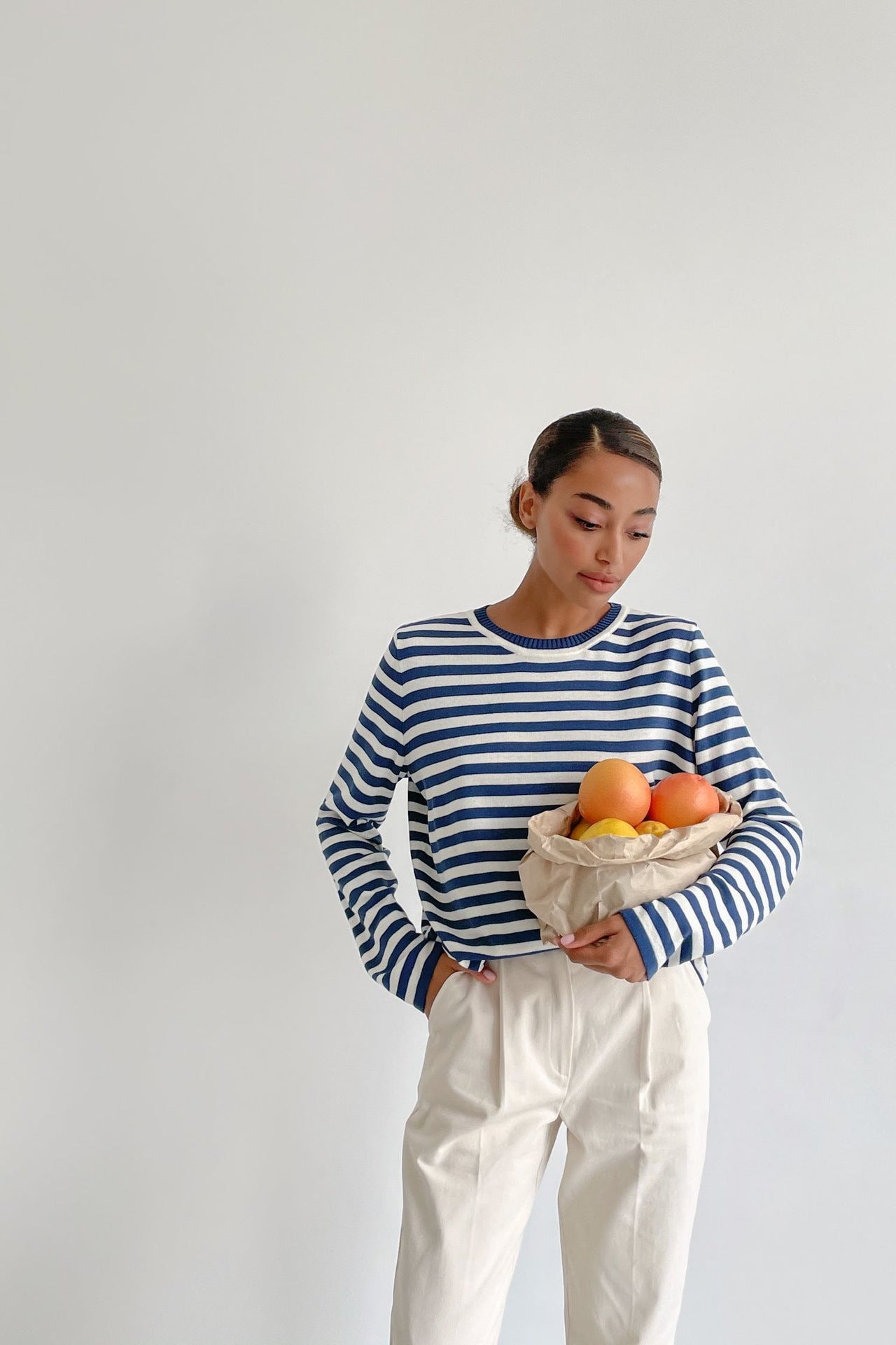 Cross-border Round Neck Knitted Striped Sweater European and American Style2025Spring Versatile Classic Retro Striped Pullover Sweater for Women