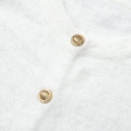 Cross-border Plush Long Sleeve Half-length Dress Set European and American Style2025Autumn and Winter New Single-Breasted Cardigan and Skirt Set