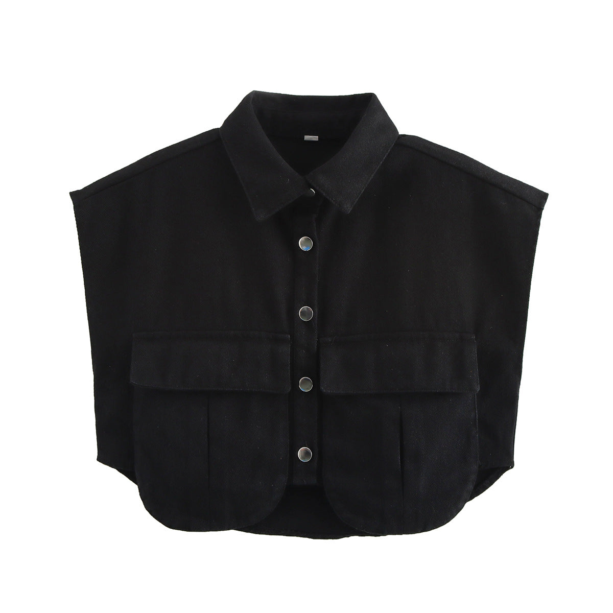 Amazon Women's Solid Color Large Pocket Sleeveless High-End Cardigan Polo Collared Shirt Denim Top A19846