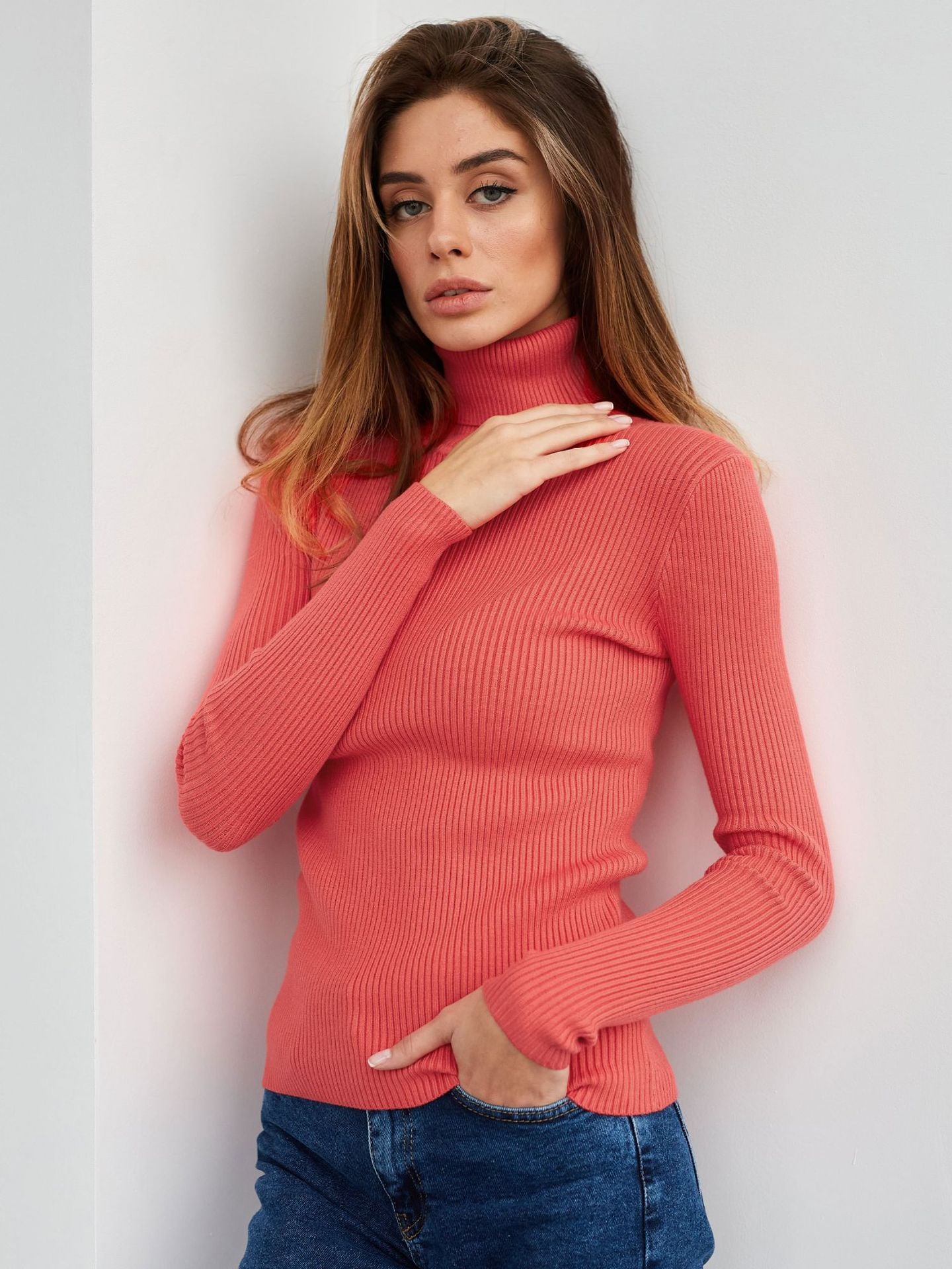 Cross-border Turtleneck Sweater Knitted Base Shirt European and American Style2025Amazon Autumn Knitted Sweater High Neck Pullover Sweater for Women
