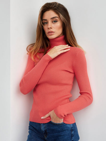 Cross-border Turtleneck Sweater Knitted Base Shirt European and American Style2025Amazon Autumn Knitted Sweater High Neck Pullover Sweater for Women