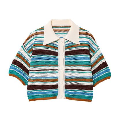 Amazon Cross-Border Europe and America2025Spring New Crochet POLO Collared Knitted Top and Shorts Set B62049