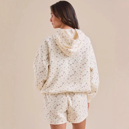 Sultyra Floral Casual Hooded Sweatshirt High Waist Comfortable Shorts Set