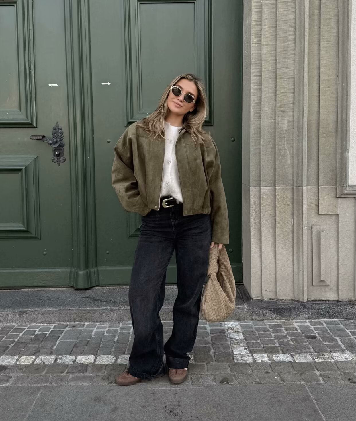 2025Spring and Autumn European and American Style Bomber Jacket with Batwing Sleeves, Zipper, Loose Fit, Suede Texture, Women's Casual Coat B6