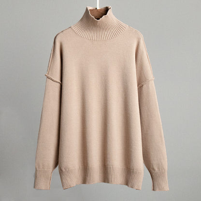 Cross-Border Spliced Turtleneck Sweater for Women, European and American Style, Autumn and Winter New Casual Loose Thick Knitted Pullover