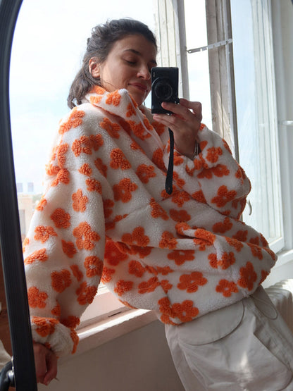 Cross-border fleece floral sweatshirt Europe and America2025Autumn and Winter New Fashion Sweatshirt Warm Fuzzy Sweatshirt Fleece Top for Women