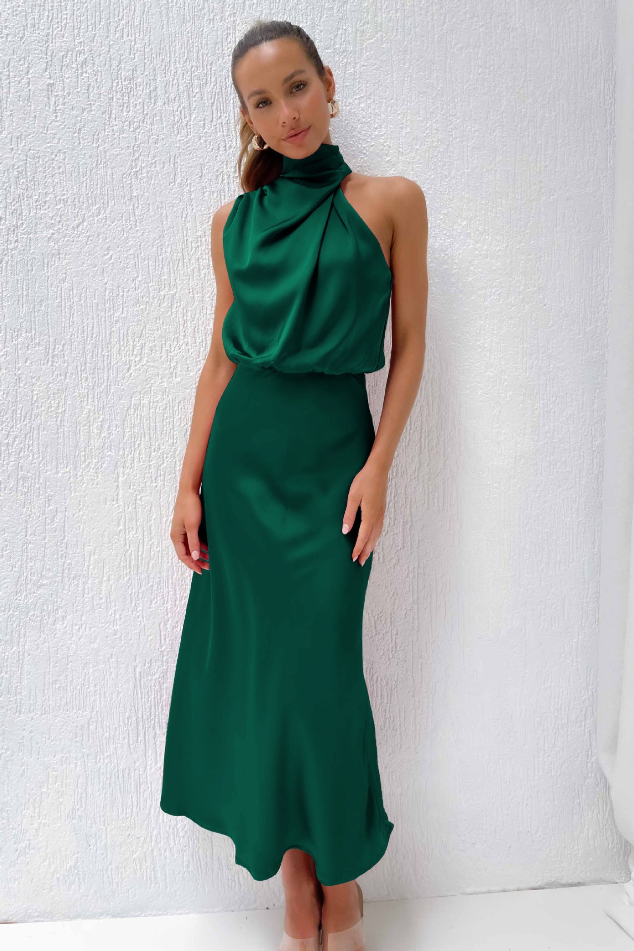 2025Spring and Summer Hot Sale New High-end Satin Sleeveless Dress European and American Fashion Elegant Socialite Light Evening Dress