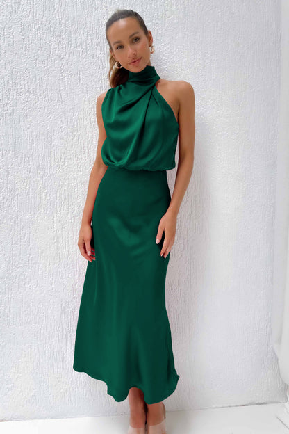 2025Spring and Summer Hot Sale New High-end Satin Sleeveless Dress European and American Fashion Elegant Socialite Light Evening Dress