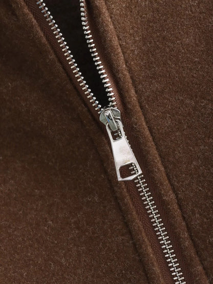 Europe and America2024Spring and Autumn Sports Jacket Stand Collar Loose Long Sleeve Women's Woolen Jacket Coat B88688