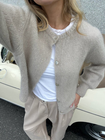 Candy Color Knitted Cardigan Women's European and American2025Autumn and Winter Mohair Solid Color Cardigan Macaron Color Sweater Cardigan for Women