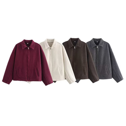 2025Autumn Fashion Three-Color Solid Wide Zipper Wool Coat Cross-Border Amazon Women's Clothing B88780