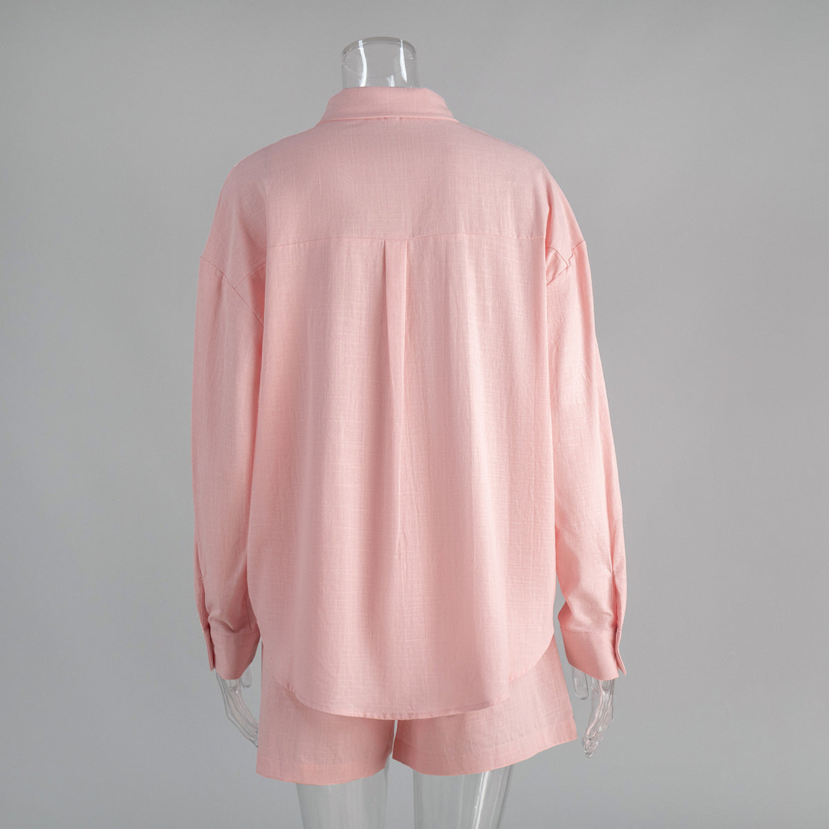 Cross-border pure cotton cardigan long sleeve shorts set2025Spring and summer outerwear simple solid color European and American style casual suit for women