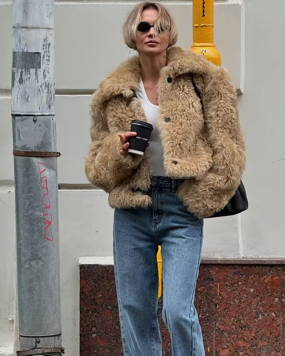 Cross-Border Foreign Trade Women's Clothing2025Winter European and American Style Turn-Down Collar Long Sleeve Single-Breasted Faux Fur Coat for Women A15076