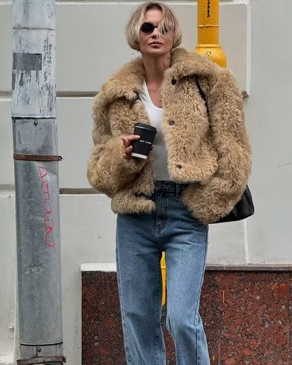 Cross-Border Foreign Trade Women's Clothing2025Winter European and American Style Turn-Down Collar Long Sleeve Single-Breasted Faux Fur Coat for Women A15076