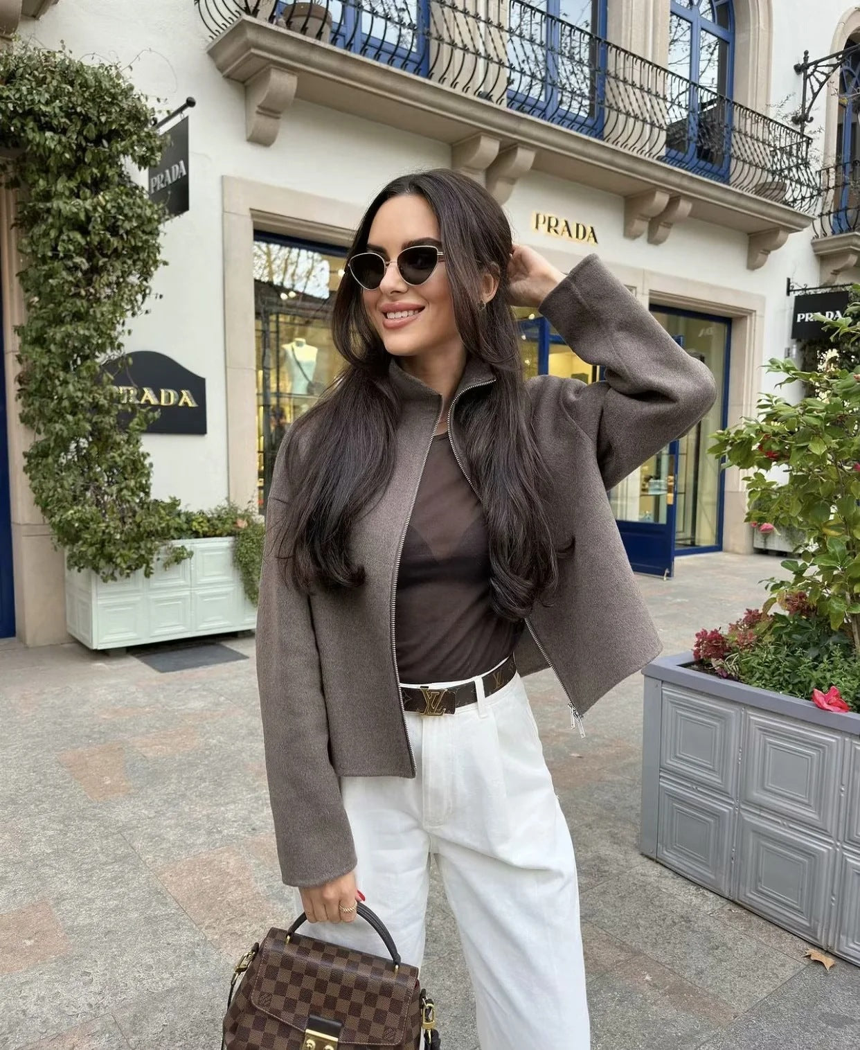 Europe and America2024Spring and Autumn Sports Jacket Stand Collar Loose Long Sleeve Women's Woolen Jacket Coat B88688