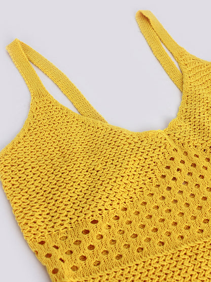 Foreign Trade Cross-Border European and American Amazon Source Manufacturer Knitted Long Hollow Strap Slit Dress for Summer