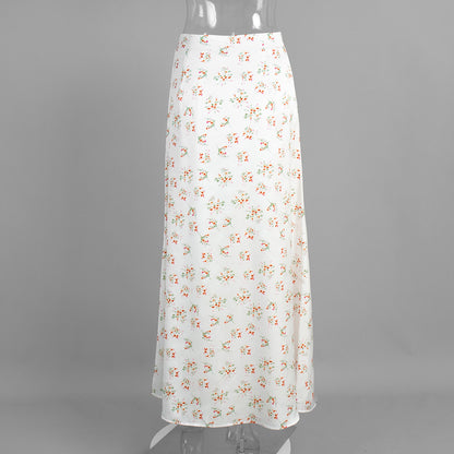 Cross-border Printed Midi Skirt European and American Style2025Spring and Summer New Elegant Floral Satin Printed Draped High-Waisted Skirt