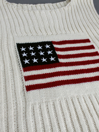 Foreign Trade Cross-Border European and American Amazon Source Manufacturer Sweater Women's Knitted Top American Independence Day Flag Vest Summer