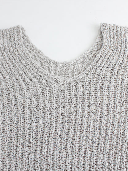 Foreign Trade Cross-Border European and American Amazon Source Manufacturer Large V Collar Hollow Pullover Knit Sweater Long Sleeve Solid Color Spring Autumn