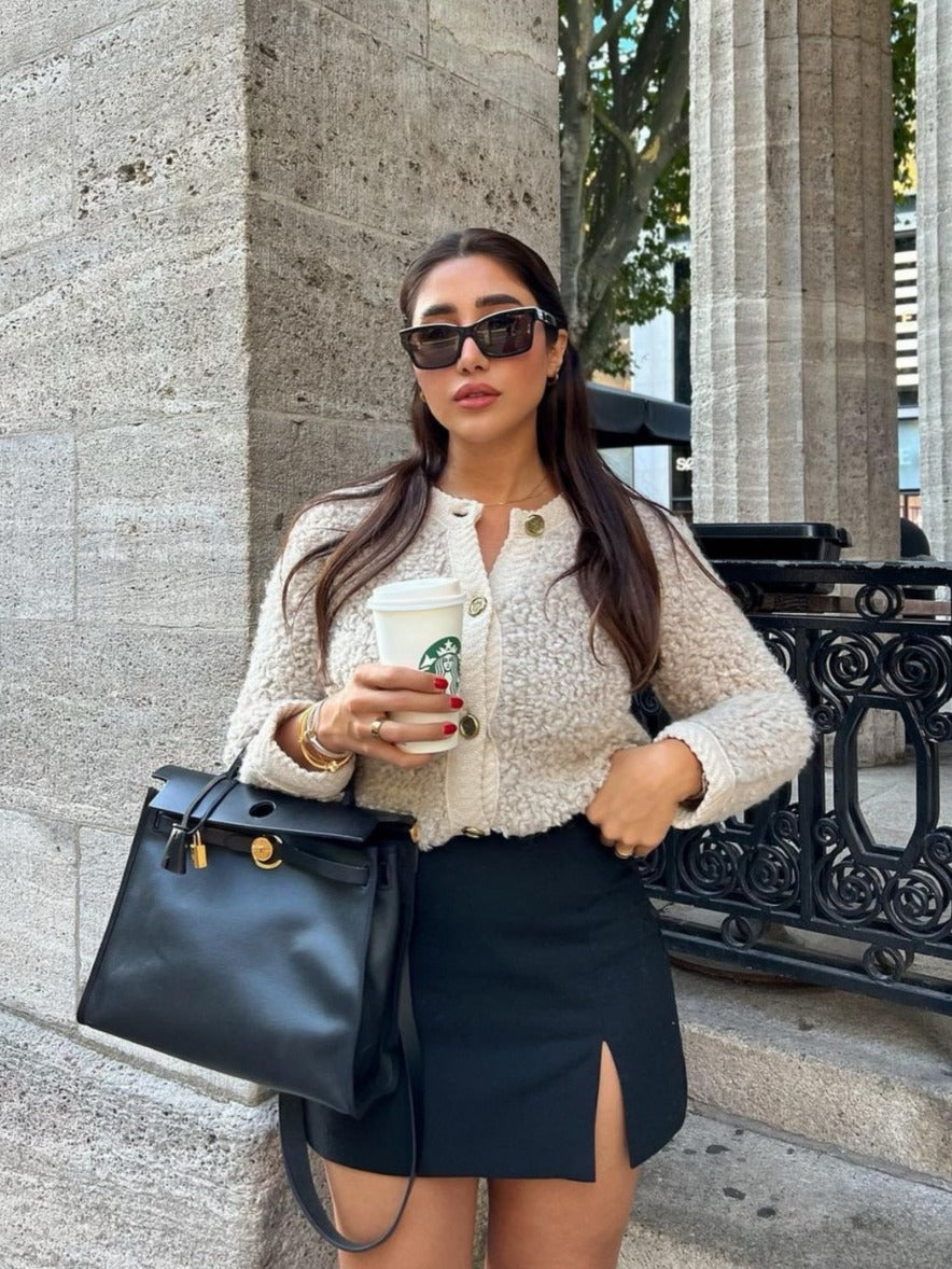 Cross-Border2023European and American Autumn Winter New Women's Solid Color Little Chanel Style Knitted Cardigan Short Woolen Coat B62822