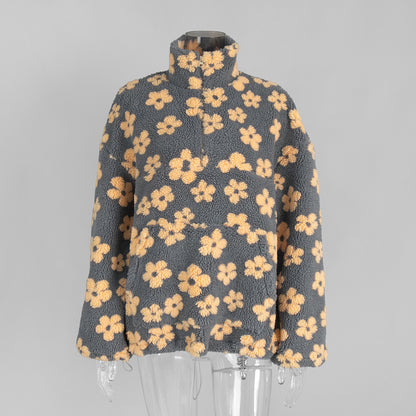 Cross-border fleece floral sweatshirt Europe and America2025Autumn and Winter New Fashion Sweatshirt Warm Fuzzy Sweatshirt Fleece Top for Women