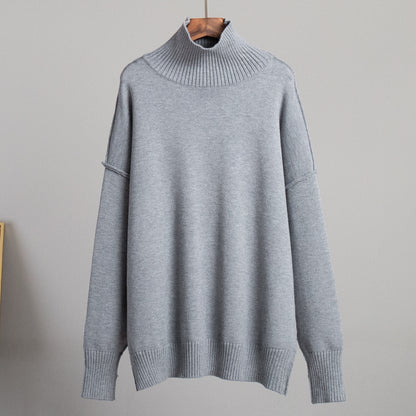 Cross-Border Spliced Turtleneck Sweater for Women, European and American Style, Autumn and Winter New Casual Loose Thick Knitted Pullover
