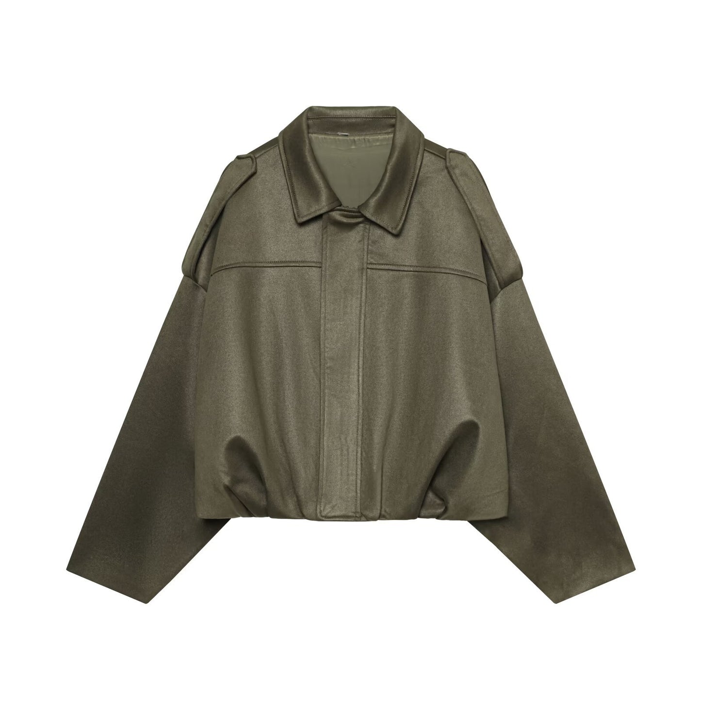 2025Spring and Autumn European and American Style Bomber Jacket with Batwing Sleeves, Zipper, Loose Fit, Suede Texture, Women's Casual Coat B6