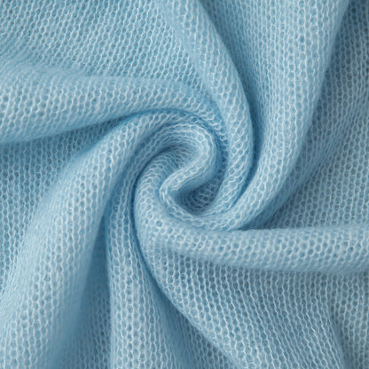 Cross-border Mohair Crew Neck Pullover Sweater European and American Style2025Spring and Summer New Comfortable Knitted Base Semi-Transparent Sweater for Women