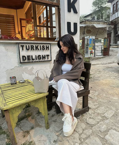 Europe and America2024Spring and Autumn Sports Jacket Stand Collar Loose Long Sleeve Women's Woolen Jacket Coat B88688