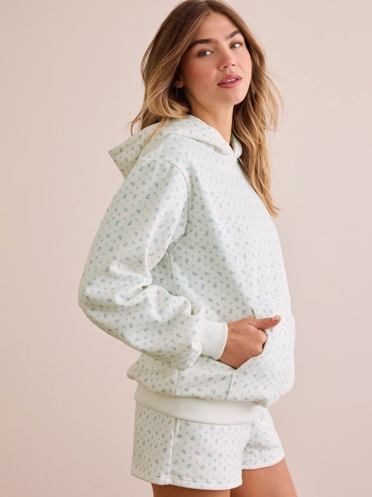 Sultyra Floral Casual Hooded Sweatshirt High Waist Comfortable Shorts Set