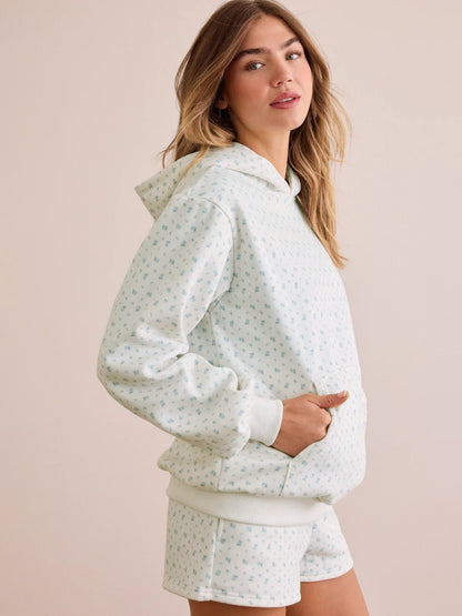 Sultyra Floral Casual Hooded Sweatshirt High Waist Comfortable Shorts Set