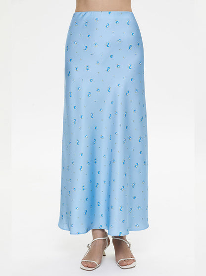 Cross-border Printed Midi Skirt European and American Style2025Spring and Summer New Elegant Floral Satin Printed Draped High-Waisted Skirt