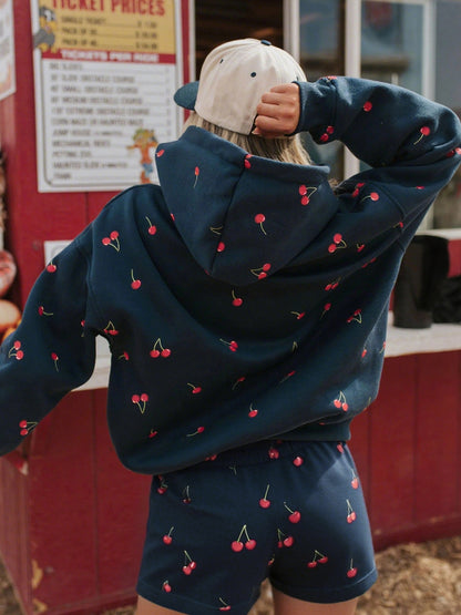 Sultyra Floral Casual Hooded Sweatshirt High Waist Comfortable Shorts Set