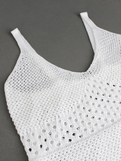 Foreign Trade Cross-Border European and American Amazon Source Manufacturer Knitted Long Hollow Strap Slit Dress for Summer