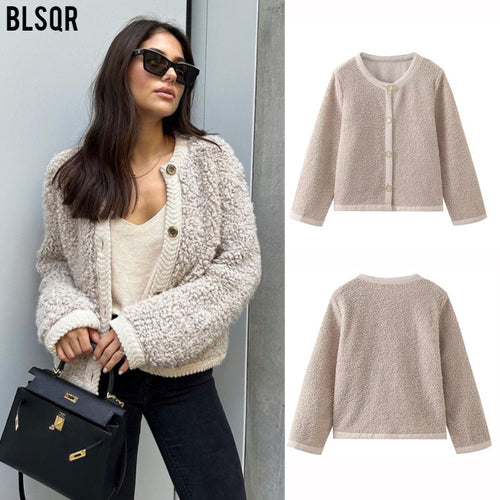 Cross-Border2023European and American Autumn Winter New Women's Solid Color Little Chanel Style Knitted Cardigan Short Woolen Coat B62822