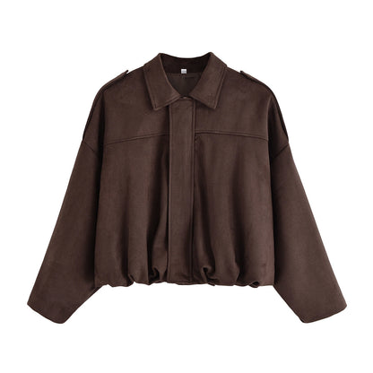 9Wholesale European and American Style2025Spring and Autumn Casual Suede Texture Lapel Bomber Jacket for Women B88824