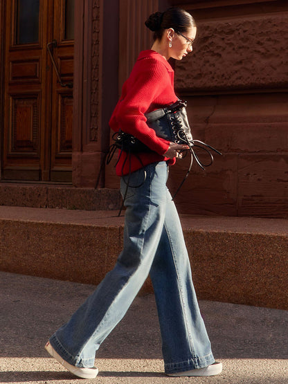 Cross-Border European and American Style2025Autumn and Winter New Trend Versatile Simple Casual Polo Turn-Down Collar Pullover Knitted Sweater