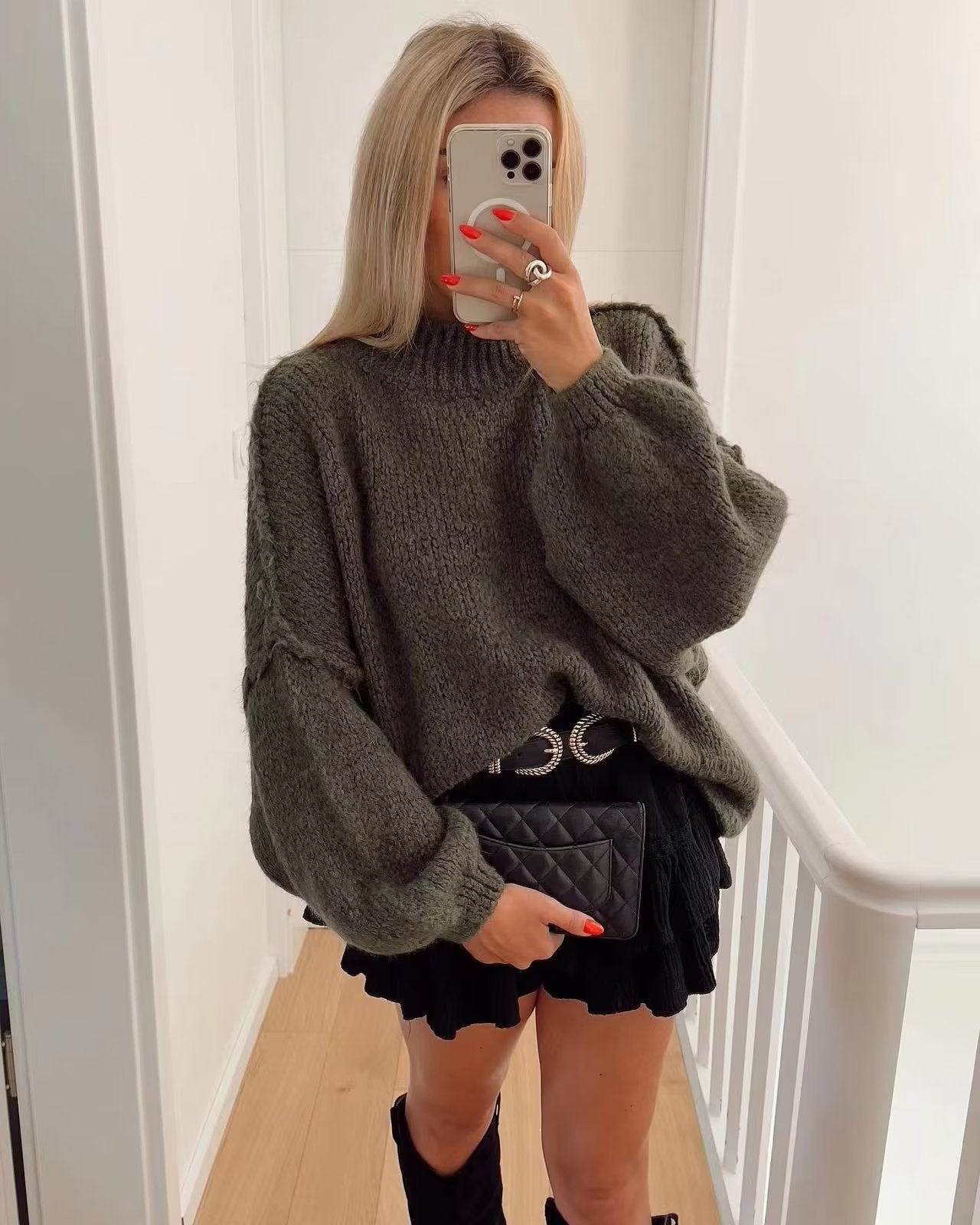 Cross-border Wholesale European and American Women's Clothing2024New Spring and Autumn Season Elegant Round Neck Simple Style Thin Knitted Sweater A34318
