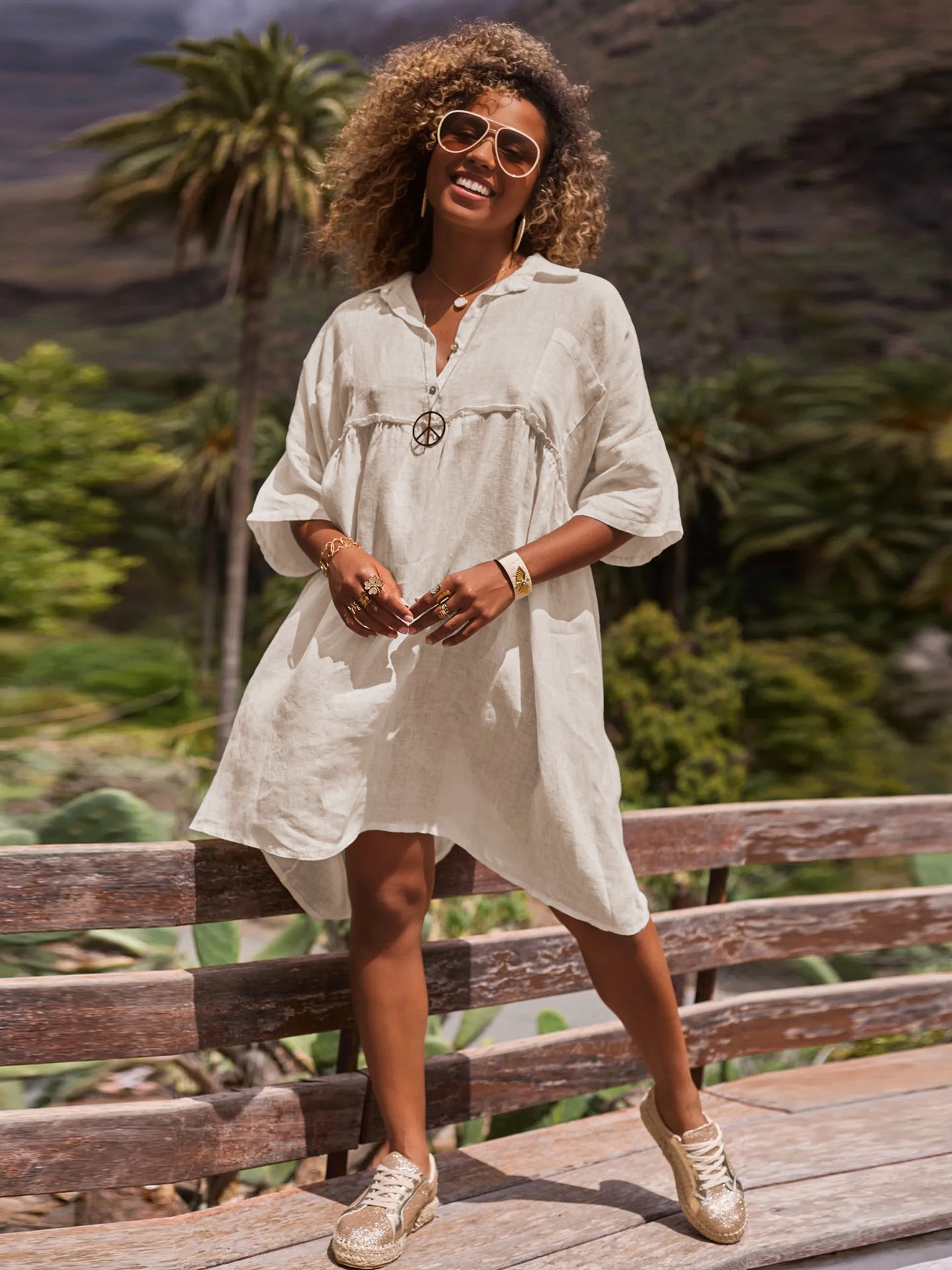 Sultyra Casual Button Artistic Style Fashion Dress