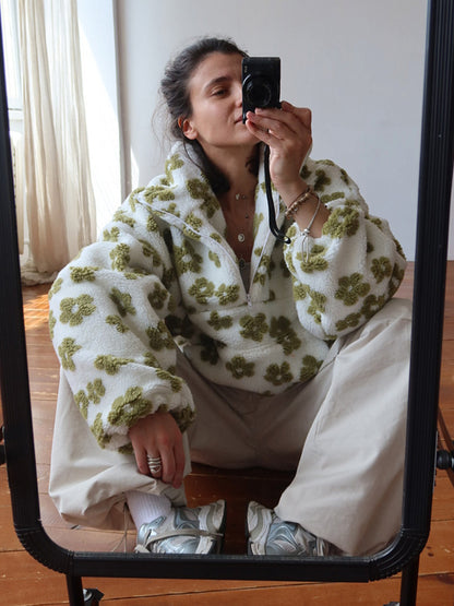 Cross-border fleece floral sweatshirt Europe and America2025Autumn and Winter New Fashion Sweatshirt Warm Fuzzy Sweatshirt Fleece Top for Women