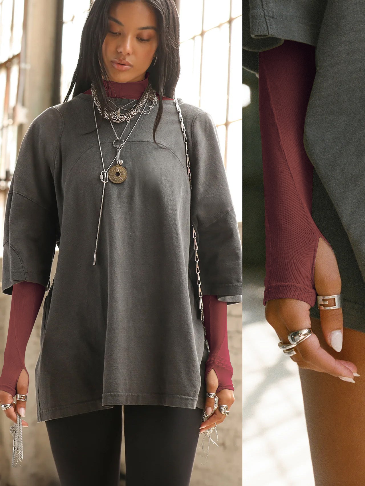 Sultyra See-Through Long Sleeve Half High Collar Slim Fit