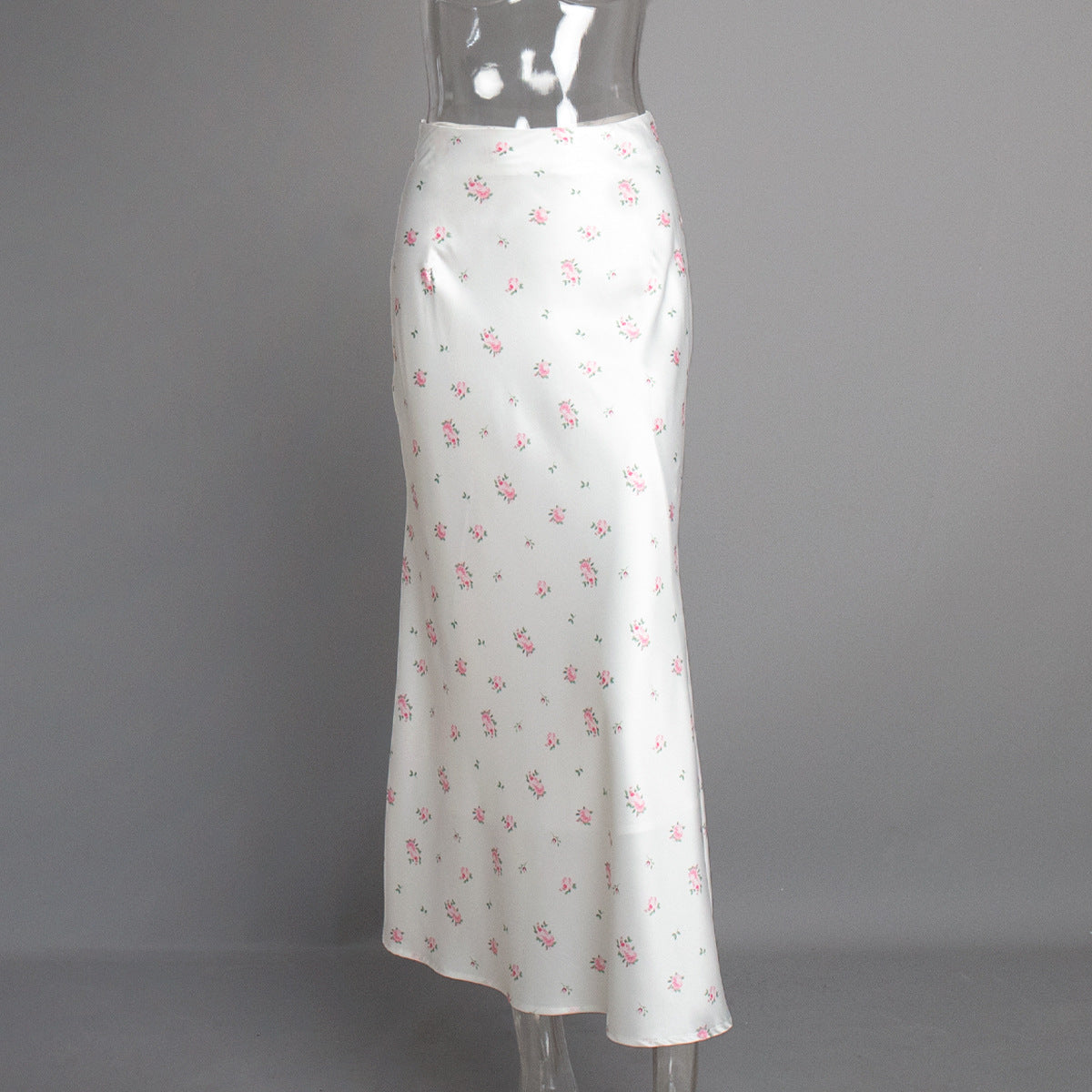 Cross-border Printed Midi Skirt European and American Style2025Spring and Summer New Elegant Floral Satin Printed Draped High-Waisted Skirt