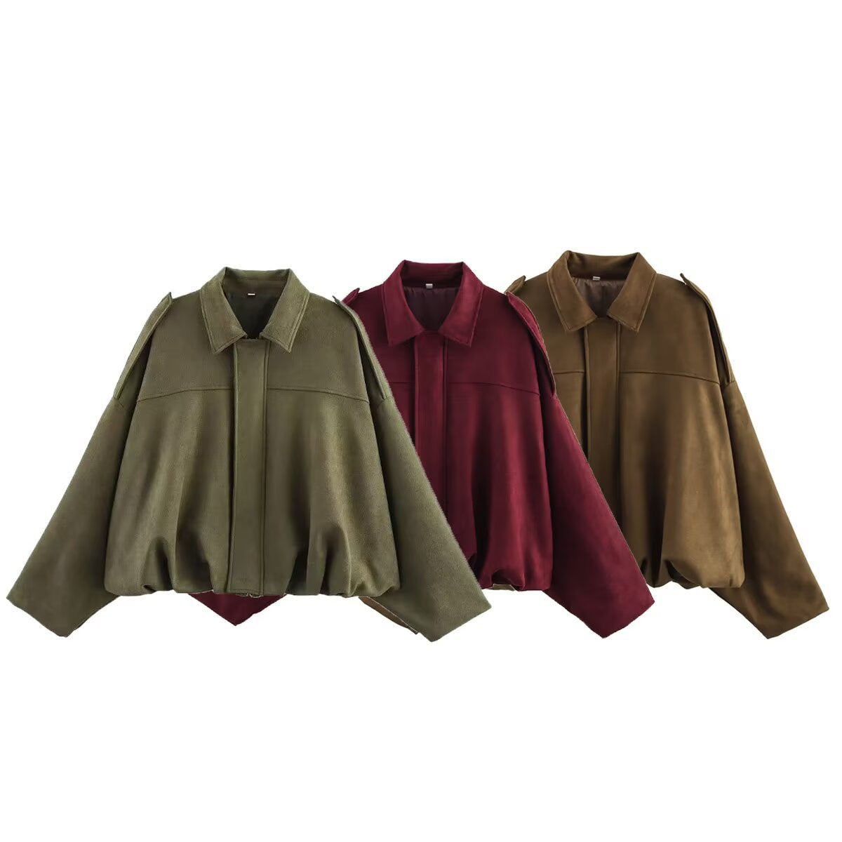 9Wholesale European and American Style2025Spring and Autumn Casual Suede Texture Lapel Bomber Jacket for Women B88824