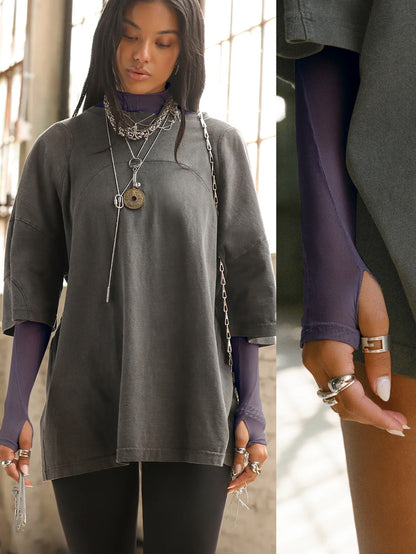 Sultyra See-Through Long Sleeve Half High Collar Slim Fit