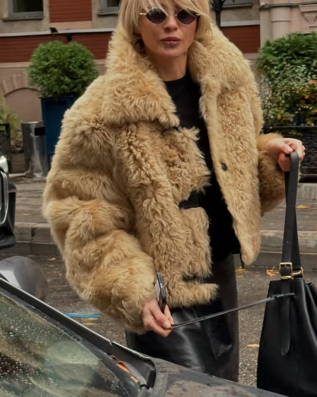 Cross-Border Foreign Trade Women's Clothing2025Winter European and American Style Turn-Down Collar Long Sleeve Single-Breasted Faux Fur Coat for Women A15076