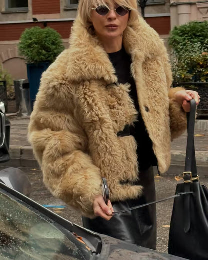 Cross-Border Foreign Trade Women's Clothing2025Winter European and American Style Turn-Down Collar Long Sleeve Single-Breasted Faux Fur Coat for Women A15076