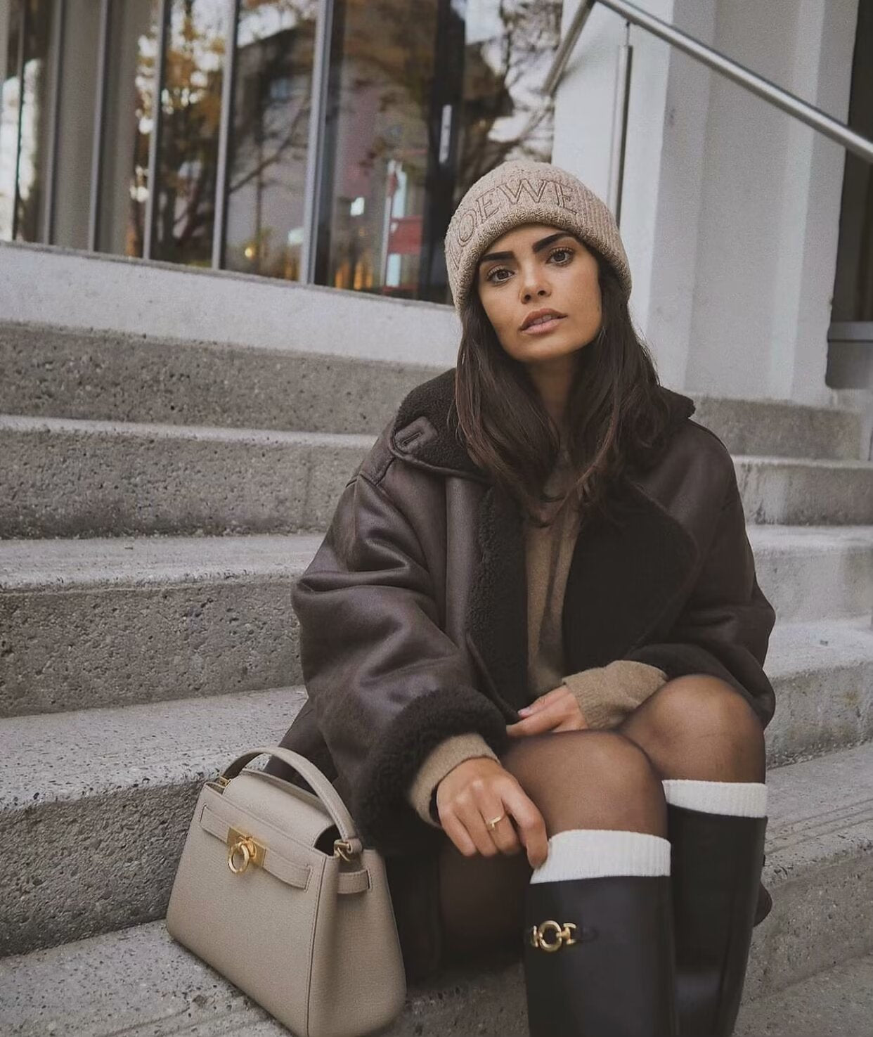 Foreign Trade Women's Clothing Wholesale2025Spring and Autumn New Casual Leather and Fur Integrated Double-Sided Jacket with Turn-Down Collar B88681