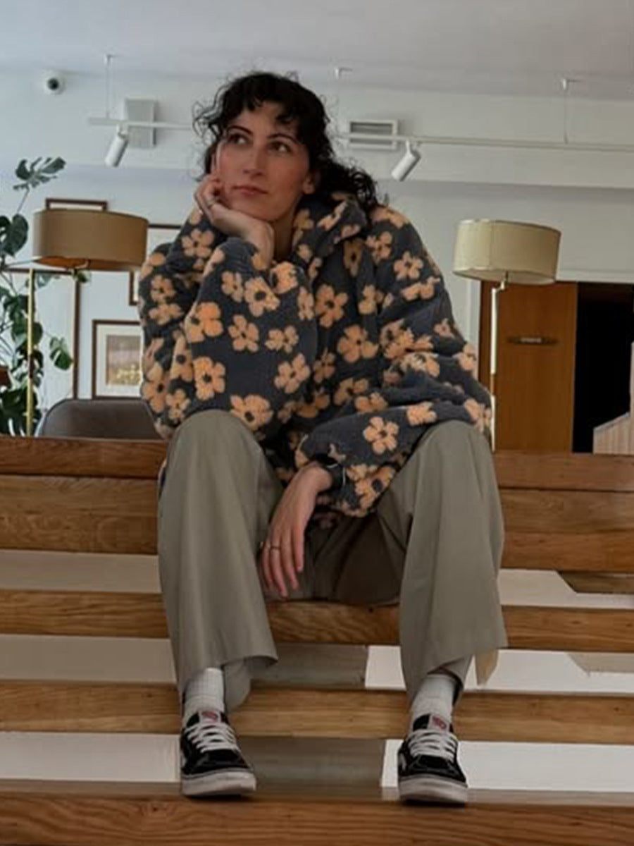 Cross-border fleece floral sweatshirt Europe and America2025Autumn and Winter New Fashion Sweatshirt Warm Fuzzy Sweatshirt Fleece Top for Women